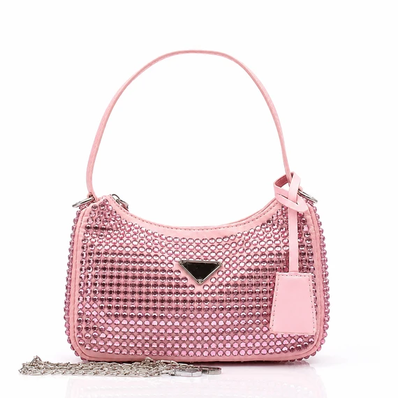 Alba Designer Inspired Crystal Nylon Bag - Pink