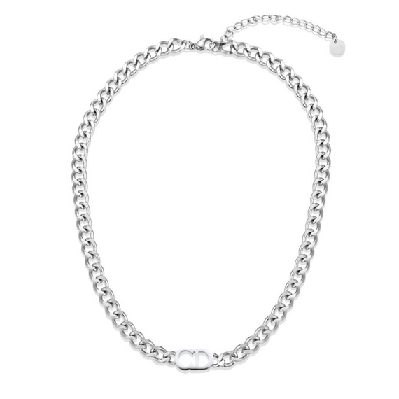 Christina CD Initial Choker Chain Necklace - Silver