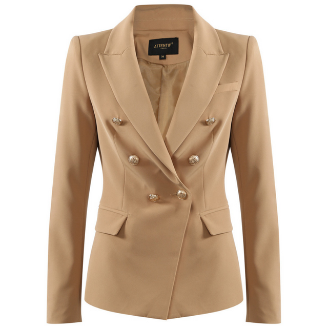 Victoria Gold Button Double Breasted Tailored Blazer - Camel