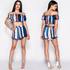 Norah Stripe Bardot Top & Frill Shorts Coord