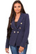 Victoria Gold Button Double Breasted Tailored Blazer in navy worn buttoned up