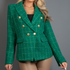 Caroline Woven Check Double Breasted Tailored Blazer - Green