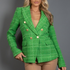 Caroline Woven Check Balmain Inspired Tailored Blazer - Light Green