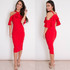 Tatum Halterneck Frill Cold Shoulder Midi Dress - Red