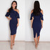 Tatum Halterneck Frill Cold Shoulder Midi Dress - Navy