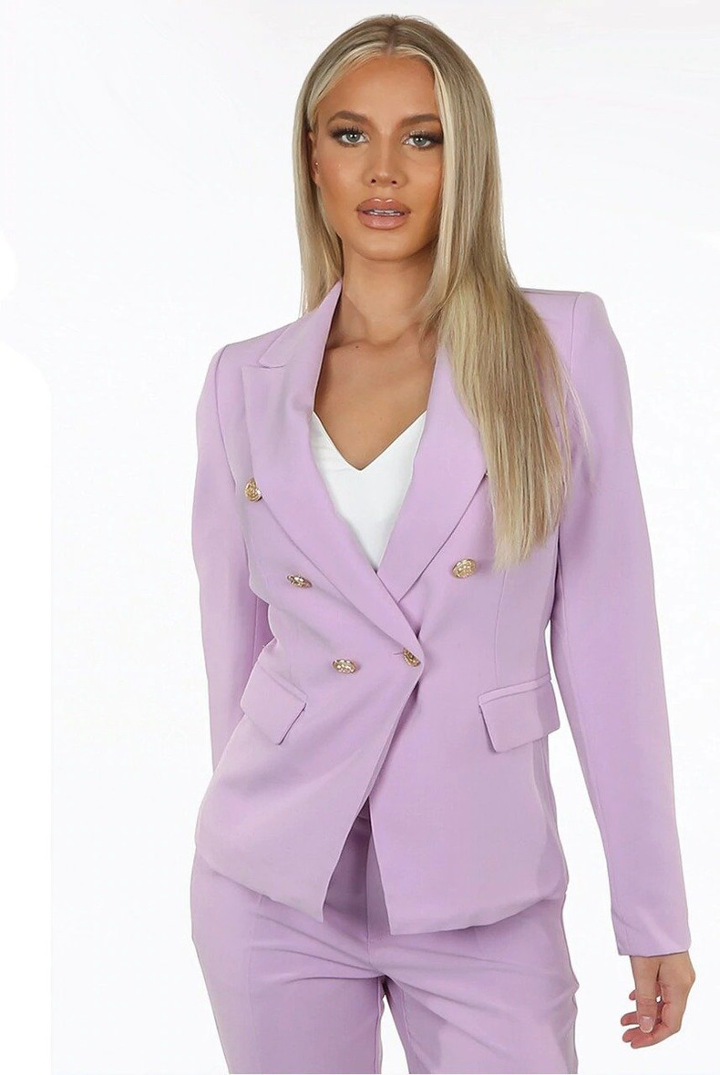 Victoria Gold Button Double Breasted Tailored Blazer - Lilac
