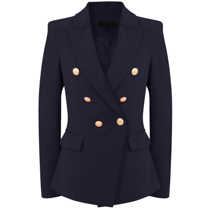 Victoria Gold Button Double Breasted Tailored Blazer - Navy
