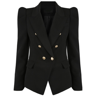 Amelia Puffed Sleeve Balmain Inspired Blazer - Black - Style Of Beyond