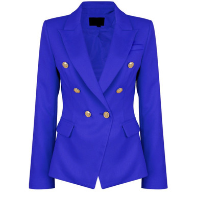 Victoria Gold Button Double Breasted Tailored Blazer - Royal Blue