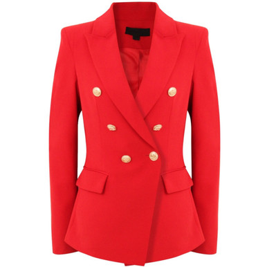 Victoria Gold Button Double Breasted Tailored Blazer - Red
