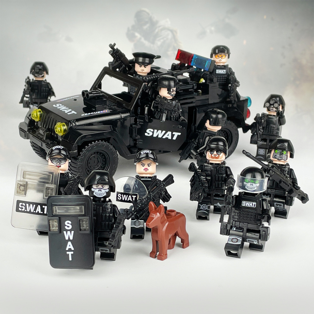 SWAT Team Special Forces 12 Custom Minifigures + Jeep - A-51 - J's