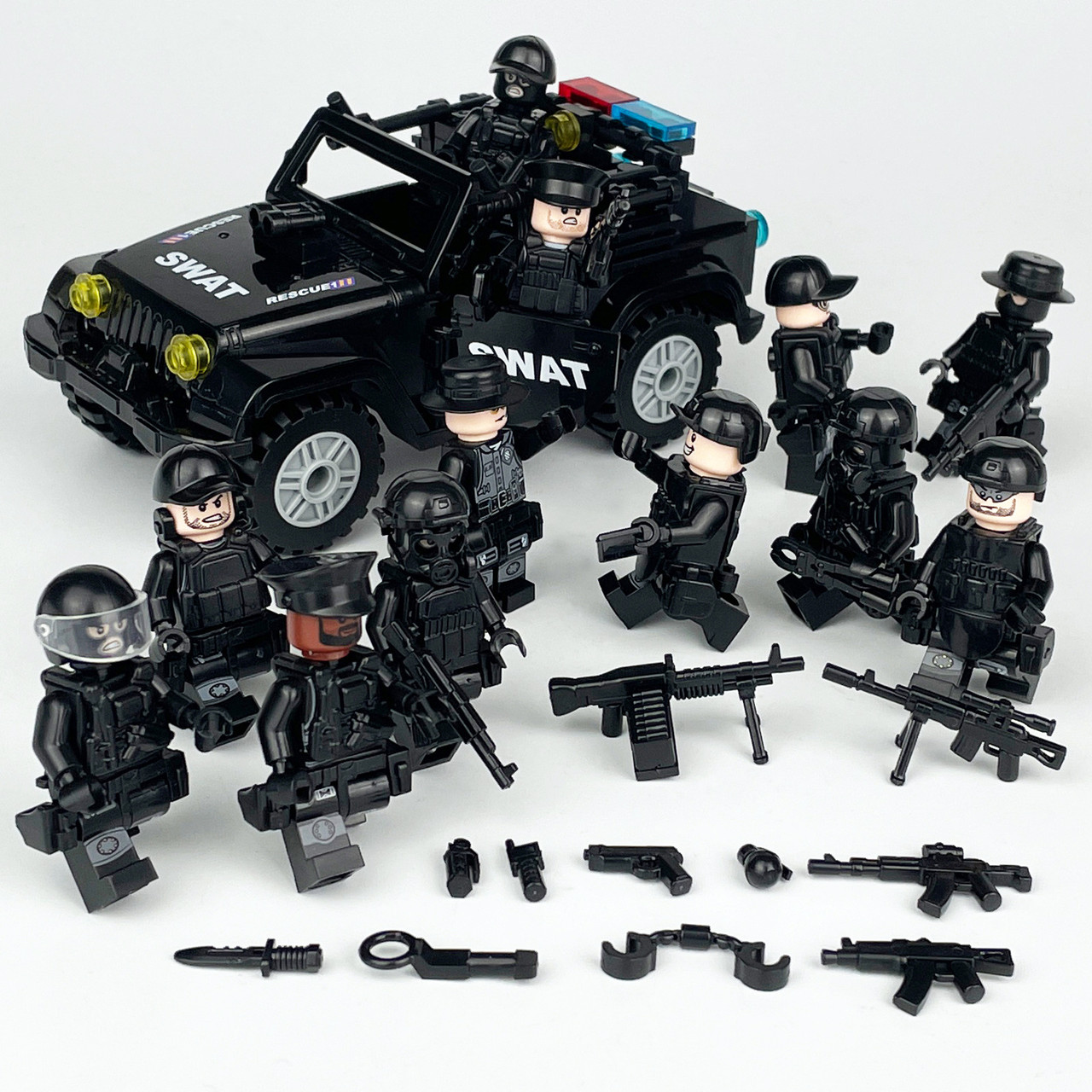 SWAT Team Special Forces 12 Custom Minifigures + Jeep - E1 - J's
