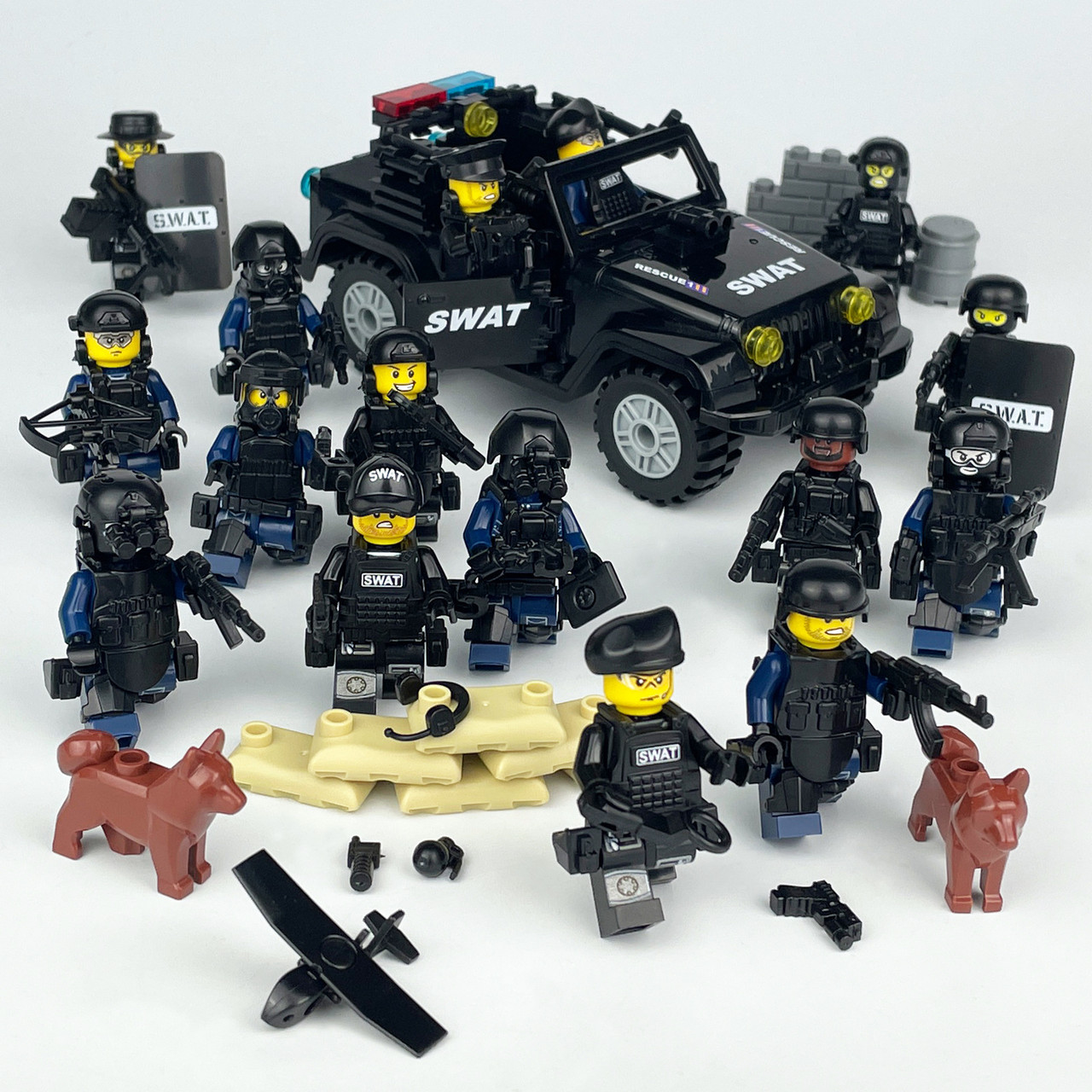 SWAT Team Special Forces 16 Custom Minifigures + Jeep - E2 - J's