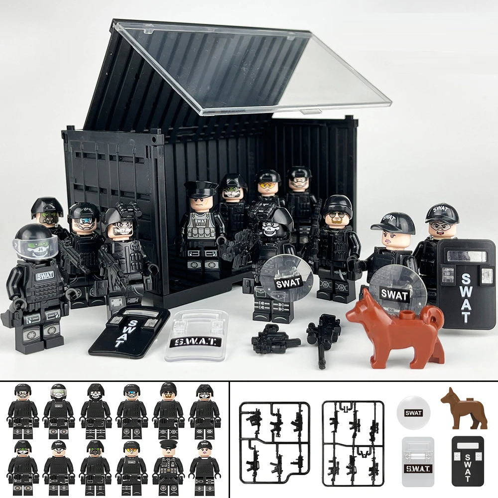 SWAT Team Special Forces 12 Custom Minifigures + Container Box