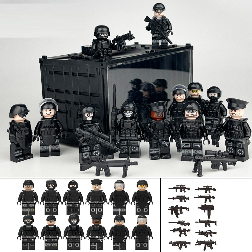 SWAT Team Special Forces 12 Custom Minifigures + Container Box