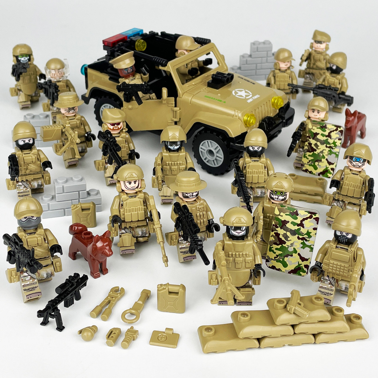 【新品】ATTACK FORCE ミニカー 11台セット ミリタリー Army Special Forces 20 Custom Minifigures + Jeep - L41 - J's