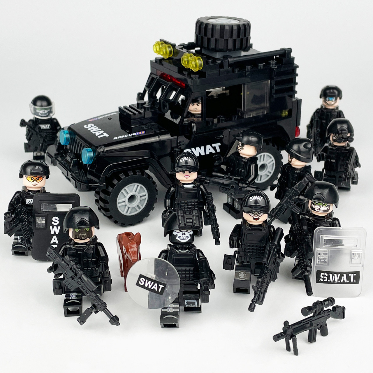 SWAT Team Special Forces 12 Custom Minifigures + Jeep - L42 - J's