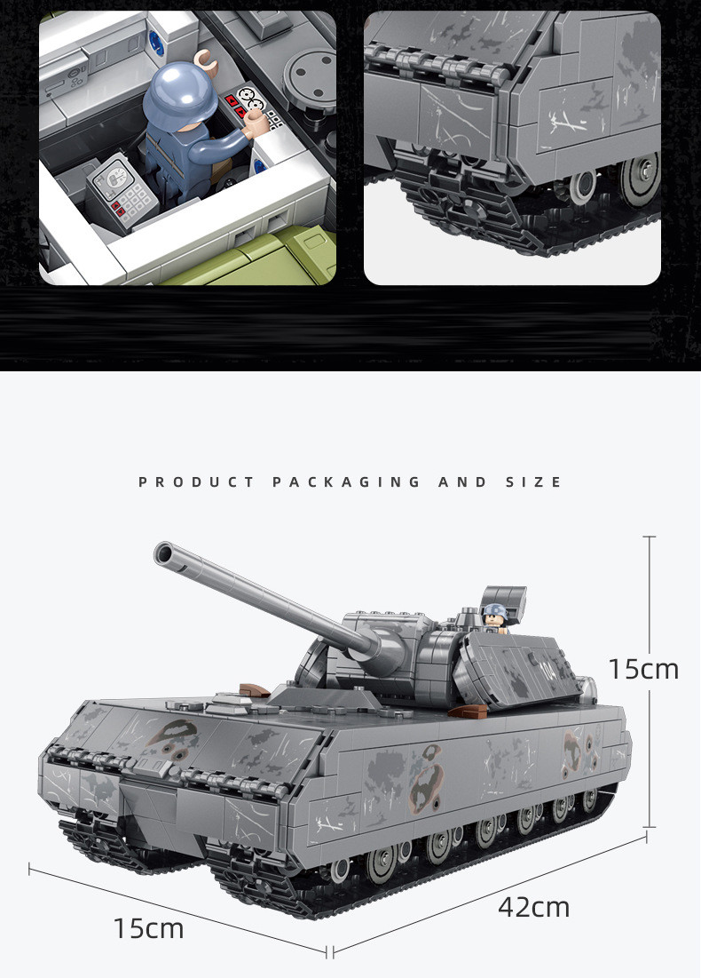 Maquette Char Panzer VIII Maus WWII 2127 Pièces - Jeu Construction Militaire Compatible Grandes Marques