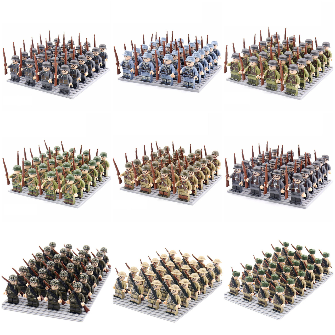 World War 2 Army Minifigures 24pcs Lots Baseplate Included