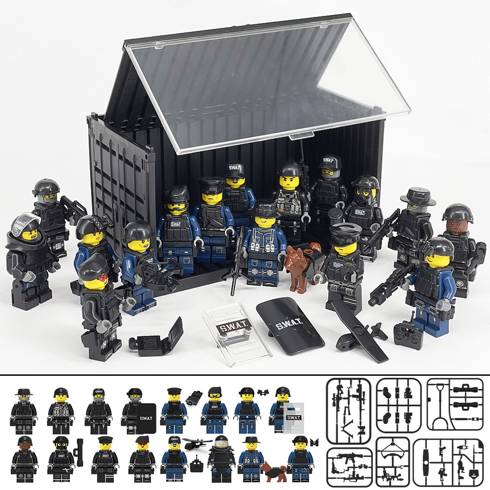 SWAT Team Special Forces 12 Custom Minifigures + Container Box