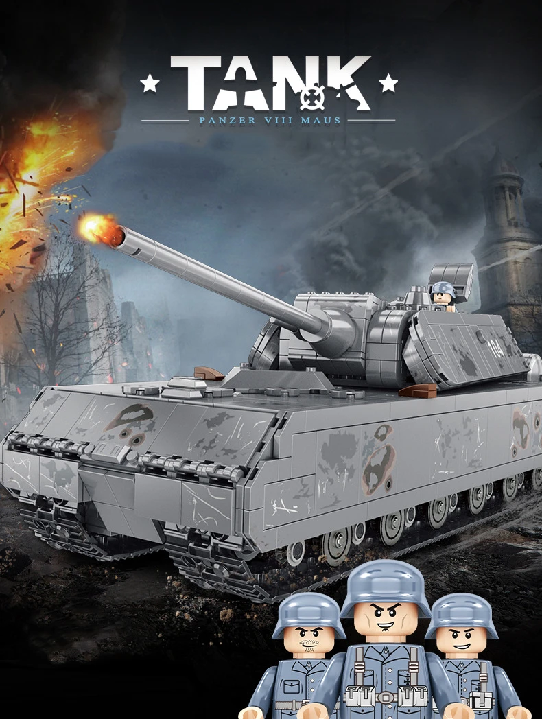 Jeamoc Maus Tank Militaire Char WW2 Jeu de Construction, 3339+ Pièces, Modèle de Tank WW2 Maus Char avec Soldats, Compatible avec WW2