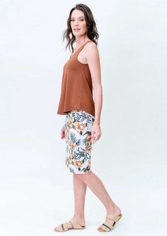BAMBOO ELLIE TOP IN TOFFEE WITH FLORAL SKIRT