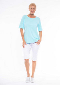 CAFE LATTE CLM215 STRETCH COTTON TEE IN AQUA