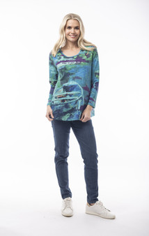 ORIENTIQUE L/S COTTON TEE IN BOATS PRINT