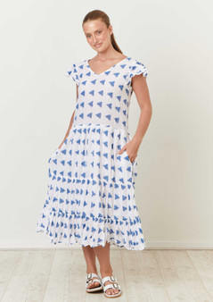 NAMASTAI P95 TIERED COTTON DRESS IN LUXOR PRINT