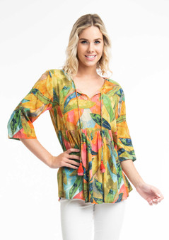 A stunning ORIENTIQUE Rayon Boho Top in the MArmaris Print