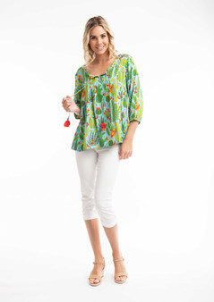 ORIENTIQUE 3/4 Sleeve Boho Top in EL PASO Print (#33140)