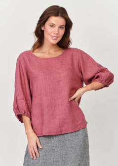 Naturals by Olive et Julie Elbow Sleeve Linen top in Rhubarb (#GA473)