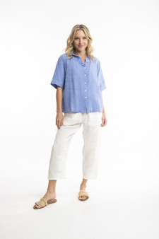 Escape by OQ Linen Button Through Shirt (#72449) in Cornflower