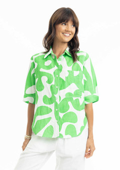 Escape by OQ Boxy Collar Shirt Linen in PARROT (#72501)