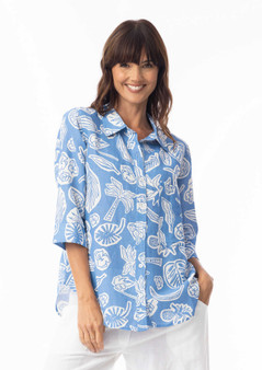 Escape by OQ Printed Linen/Rayon 3/4 SLV SHIRT in BLUE (#72543) Escape by OQ Printed Linen/Rayon 3/4 SLV SHIRT in BLUE (#72543)