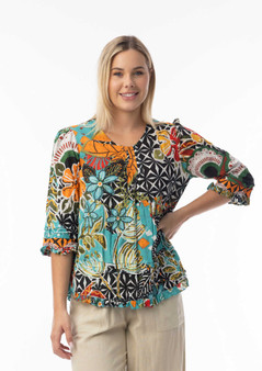 Orientique 3/4 Sleeve Cotton Pleat Top in GUARATIBA Print (#62755) Orientique 3/4 Sleeve Cotton Pleat Top in GUARATIBA Print (#62755)