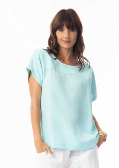 Escape by OQ Linen/Rayon BOXY Top (#72552) Island Sky