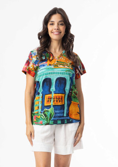 Orientique V-Neck Slim Fit Tee in OASIS Print (#23100 O)