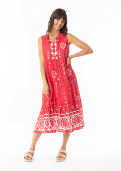 Escape by OQ Sleeveless Cotton Layer Dress in CARLA RED (#40149)