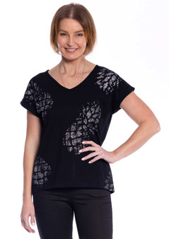 CAFE LATTE V-NECK FOIL PRINT TOP (#CLM507)