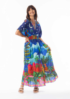 Escape by OQ Rayon Shirred Waist Dress in ARABIAN Nights Print  (#30143)