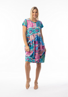 Orientique Cotton Knit S/S Bubble Dress in MARAKESH Print (#20151M)