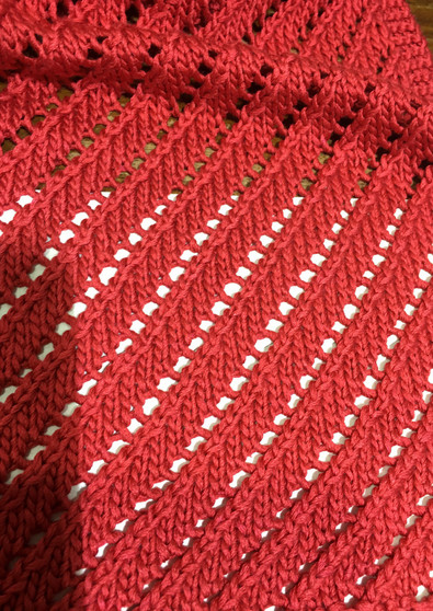 HANDKNIT SILK SCARF  - RED DIAGONAL LACE