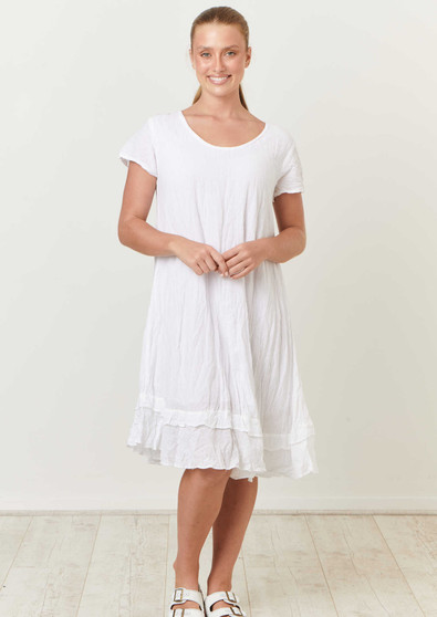 NAMASTAI COTTON CAP SLEEVE DRESS IN WHITE