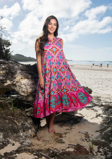 BARCELONA PRINT BOHO DRESS BY ORIENTIQUE