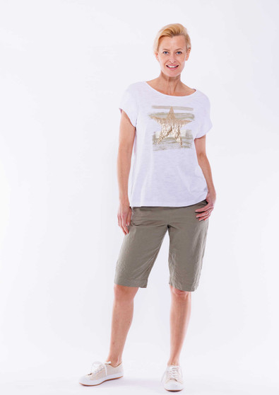 CAFE LATTE CLM368 STAR TEE IN KHAKI/GOLD