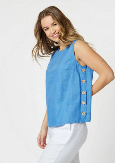 GORDON SMITH SIDE BUTTON LINEN TANK - COBALT