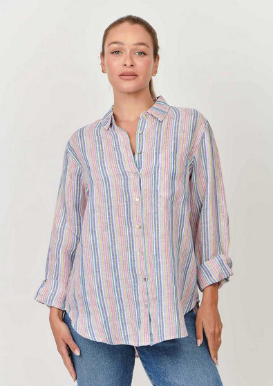 ENVELOPPE LINEN SHIRT IN RAINBOW STRIPE