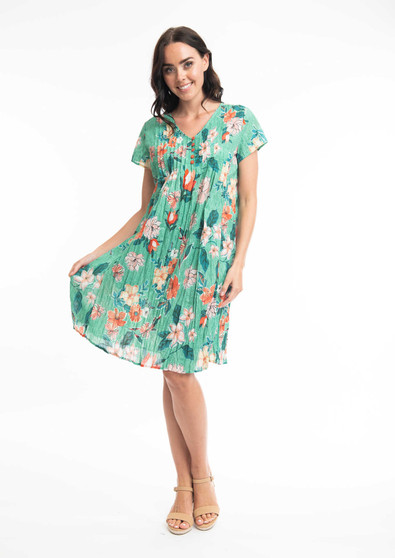 ORIENTIQUE COTTON EZY FIT DRESS IN KALEICI PRINT