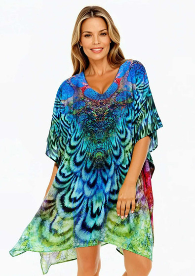 Claire Powell MODAL SHORT KAFTAN DRESS - AVES PRINT Claire Powell MODAL SHORT KAFTAN DRESS - AVES PRINT